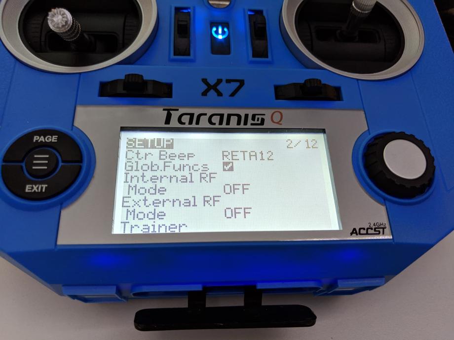 Taranis Q X7 Internal RF mode set to OFF
