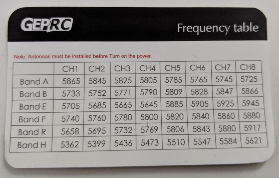VTX frequency table