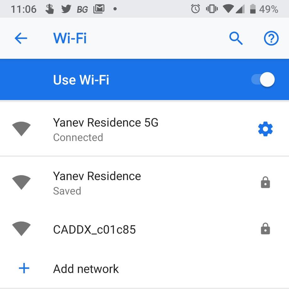 WiFi settings with Caddx wifi network