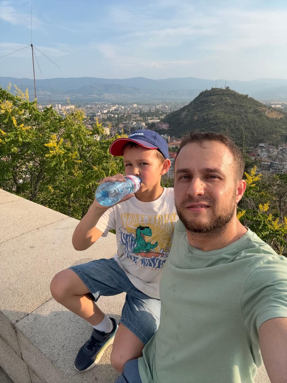 Anton and dad at the top of the hill