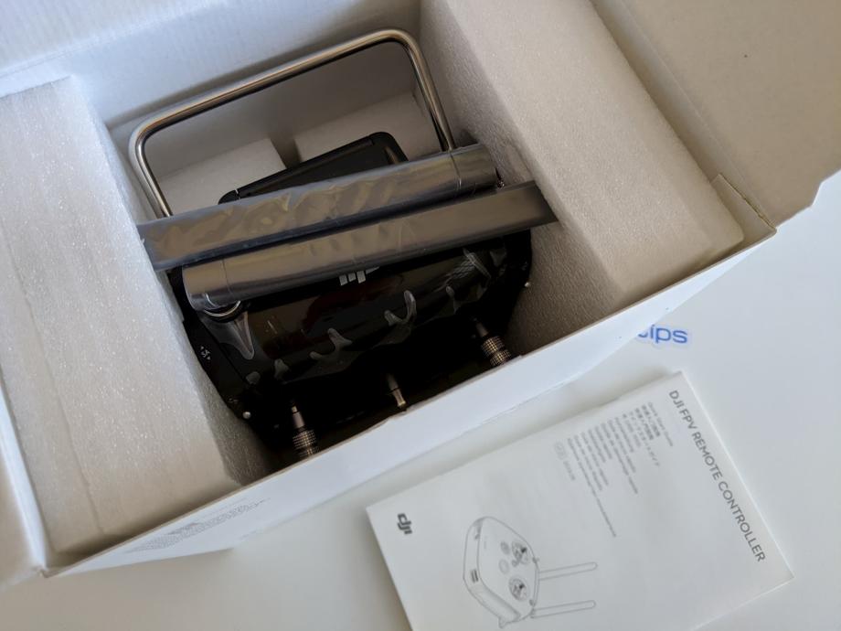 DJI digital FPV remote controller in the box packed with foam on the sides