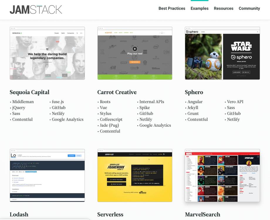 Example jamstack sites featured on https://jamstack.org/examples/