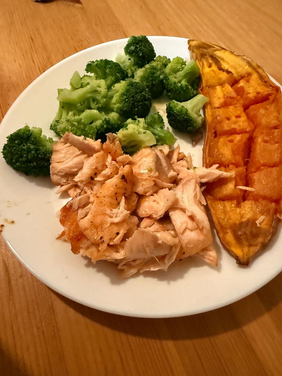 salmon, broccoli and sweat potato