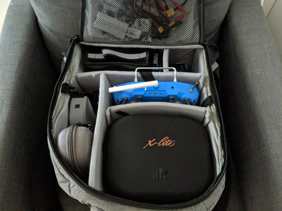Georgi FPV's drone gear packed inside Realacc backpack