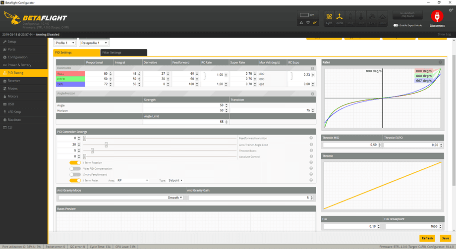 PID tuning Betaflight tab