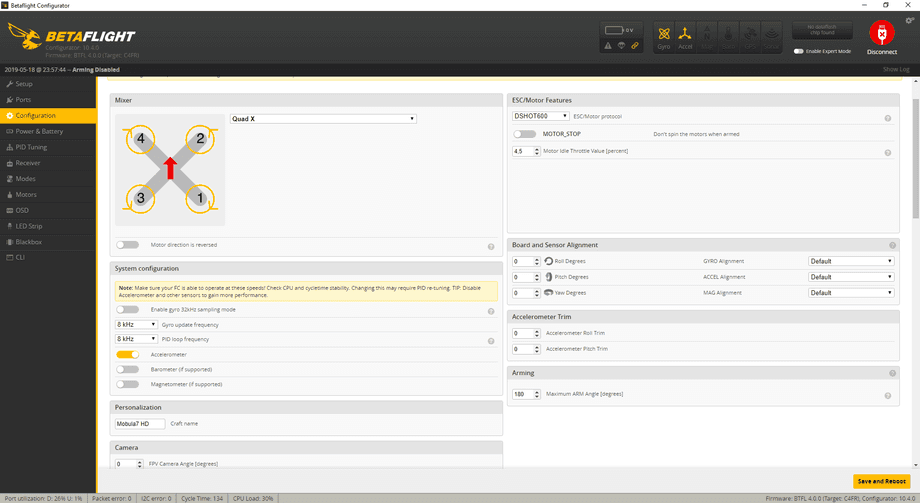 Configuration 1 Betaflight tab