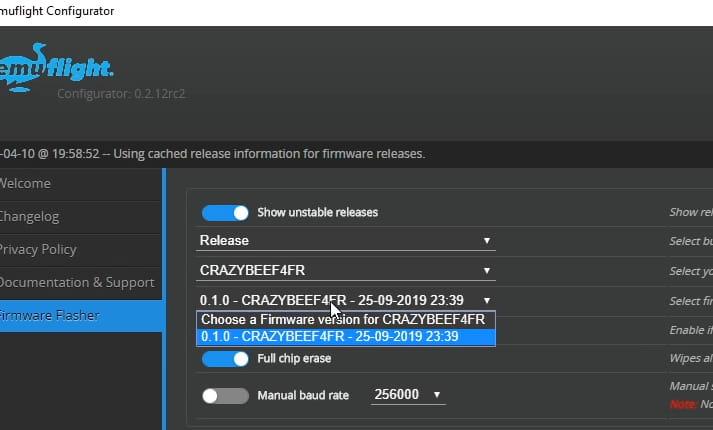 crazybeef4fr only 0.1.0 by default in EmuFlight