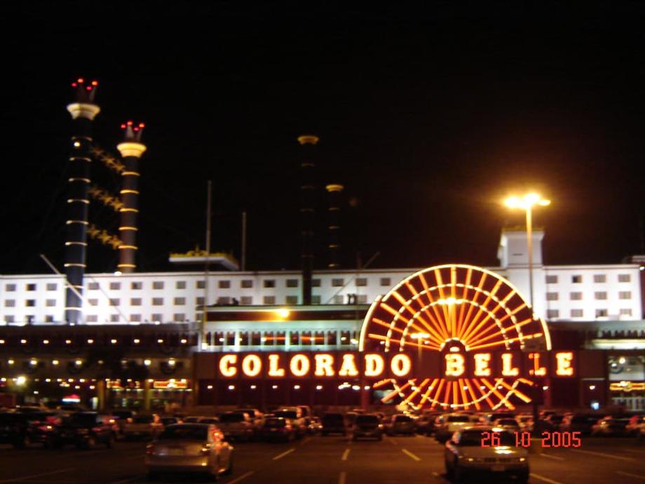 Close up night shot of the Colorado Belle in Laughlin, Nevada
