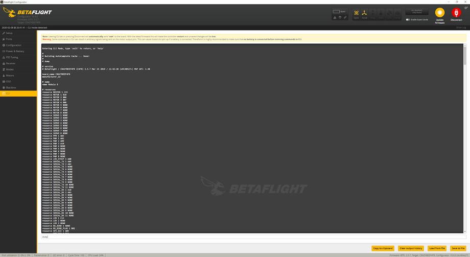 Betaflight CLI tab