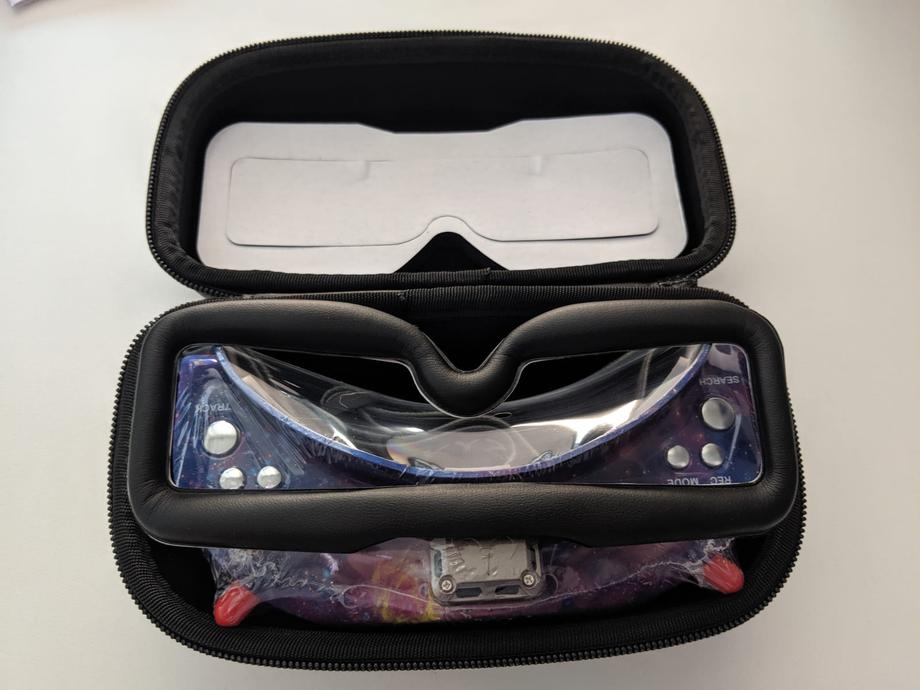 Inside the hardshell case of the Skyzone 02X fpv goggles