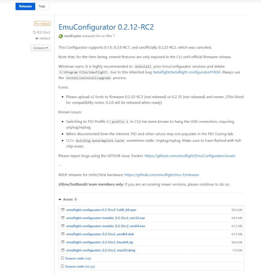 EmuFlight Configurator's GitHub releases page