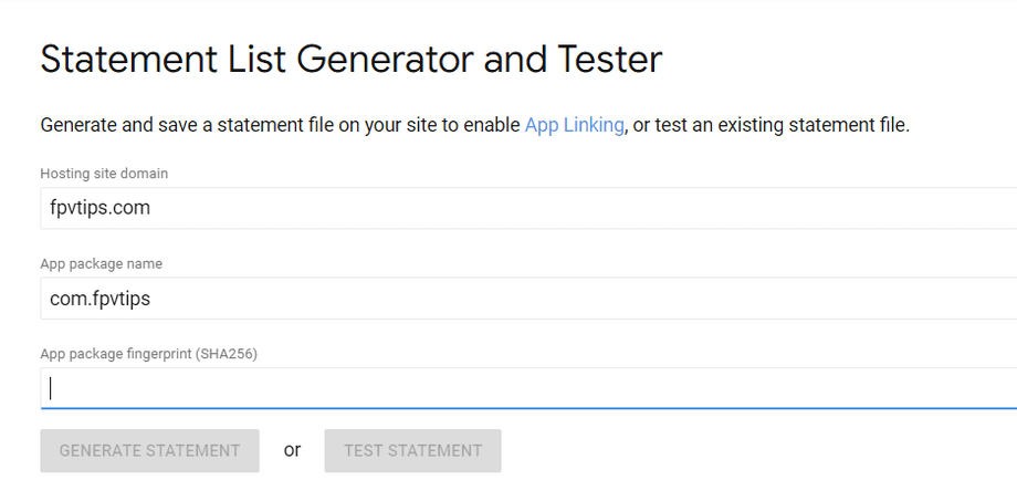 Google Digital Asset Links, Statement List Generator and Tester tool
